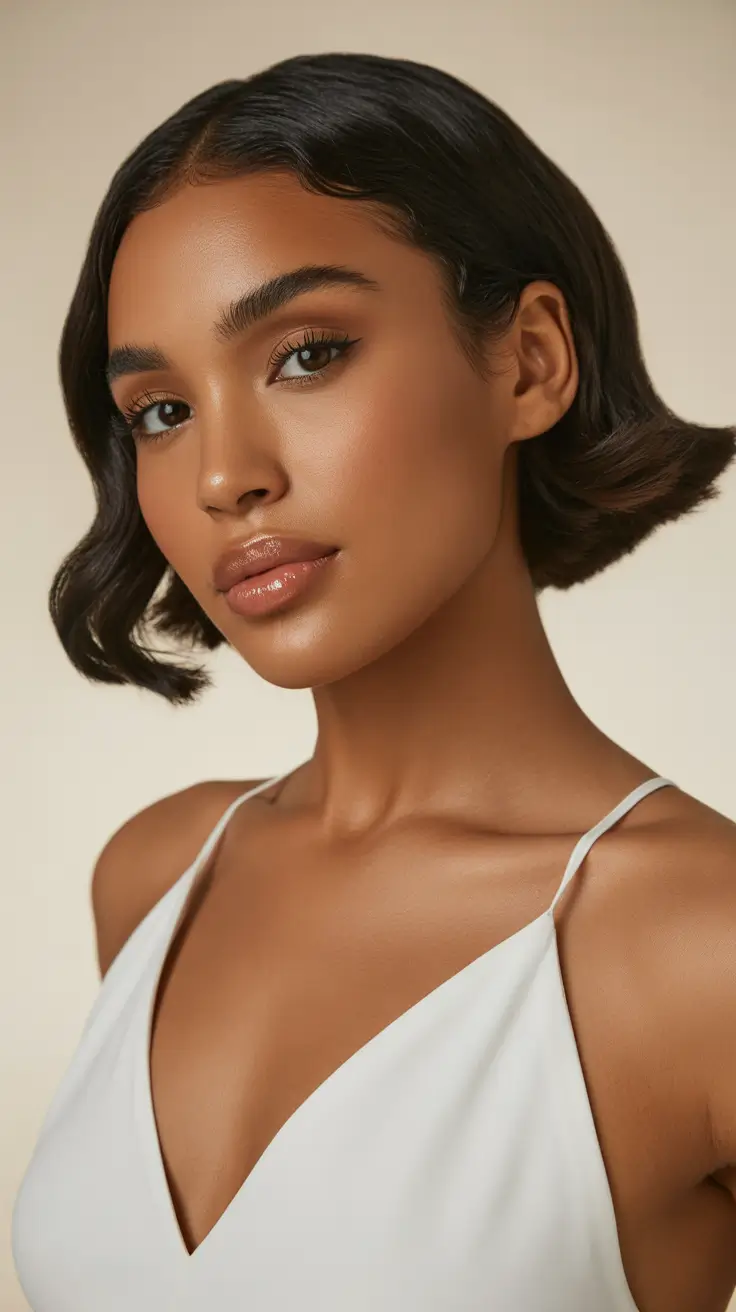 easy spring hair color for brown skin 2026 Soft Espresso French Bob with Natural Depth
