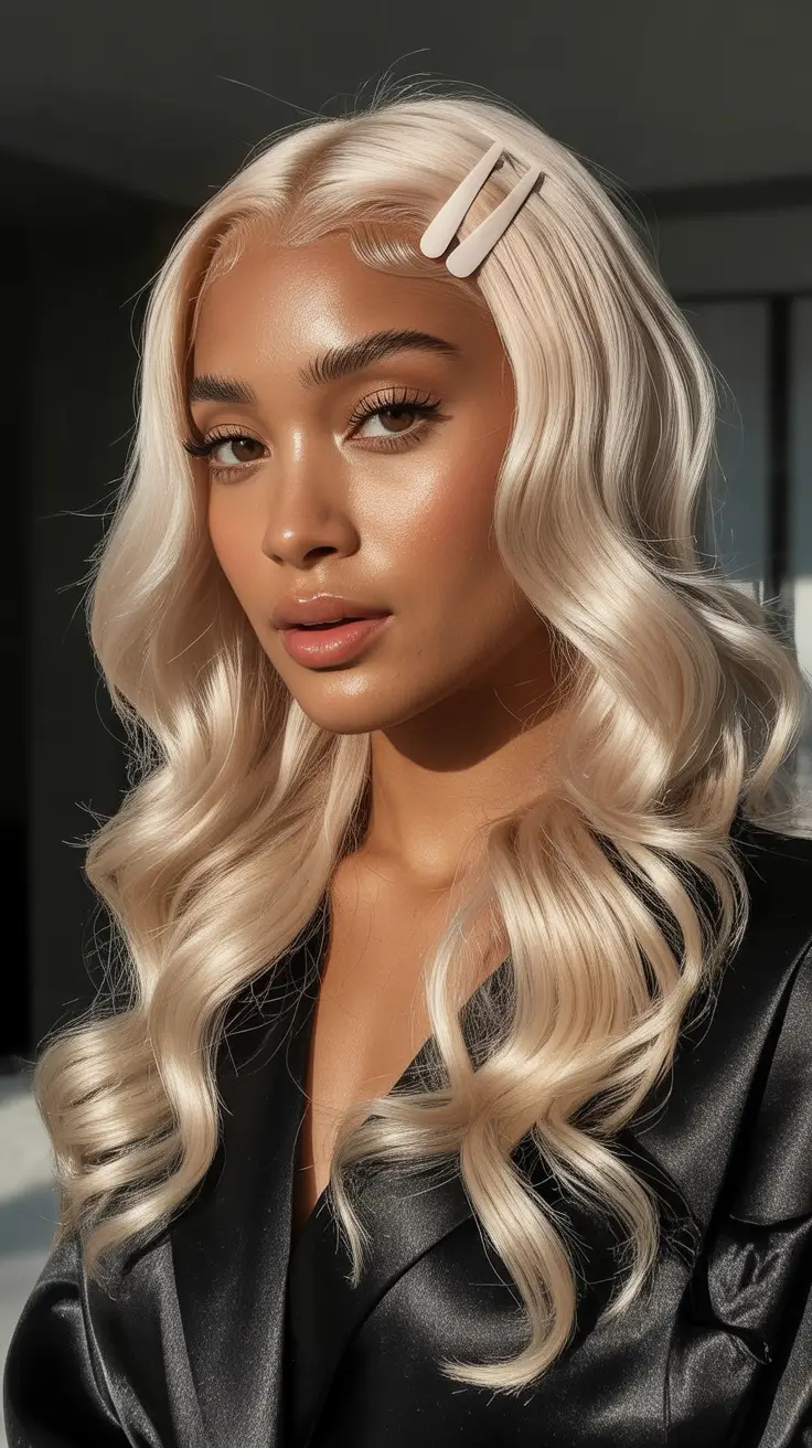 easy spring hair color for brown skin 2026 Champagne Blonde Lengths with Soft Contrast Depth