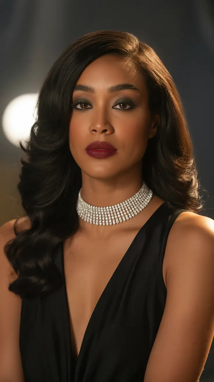 easy spring hair color for brown skin 2026 Deep Espresso Glam Waves with Reflective Shine