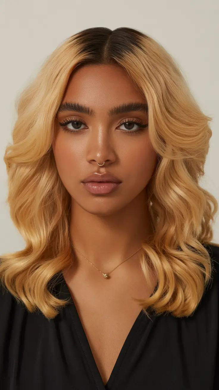 easy spring hair color for brown skin 2026 Golden Honey Midlengths with Seamless Blend