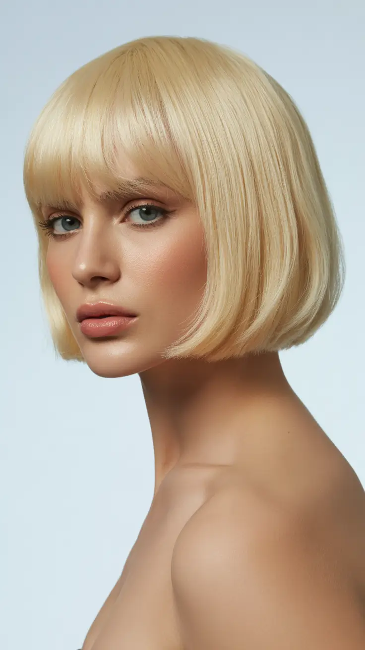 elegant spring bob haircut 2026 Feathered Champagne Bob With Airy Fringe