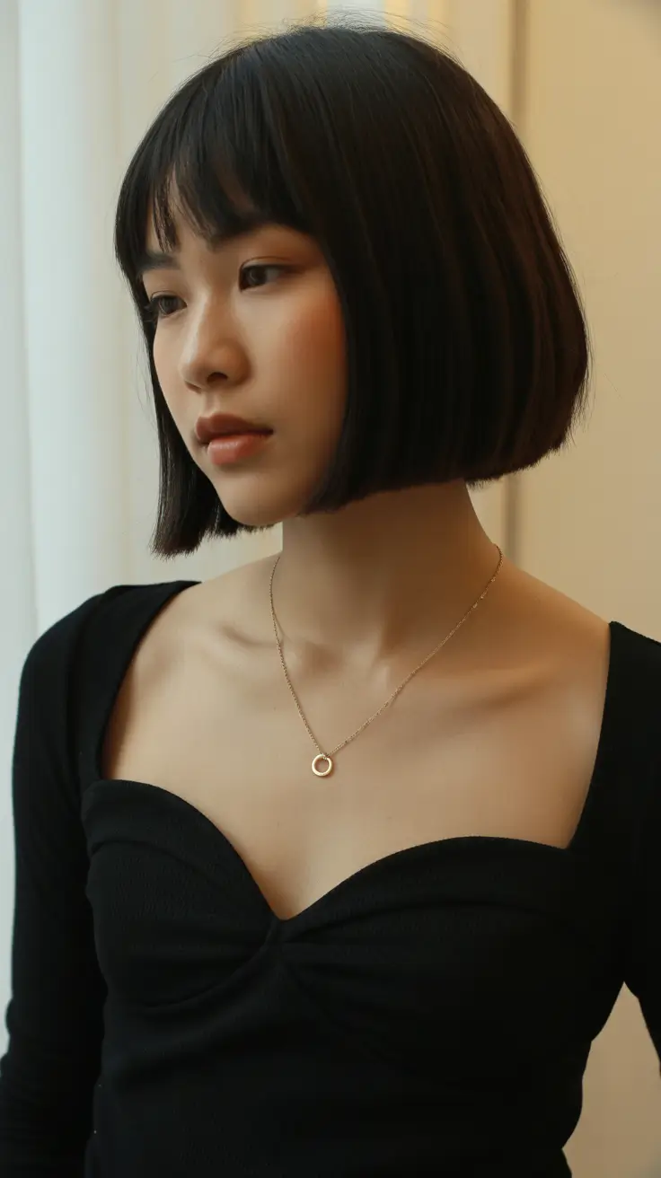 elegant spring bob haircut 2026 Soft Black Feathered Bob With Wispy Fringe