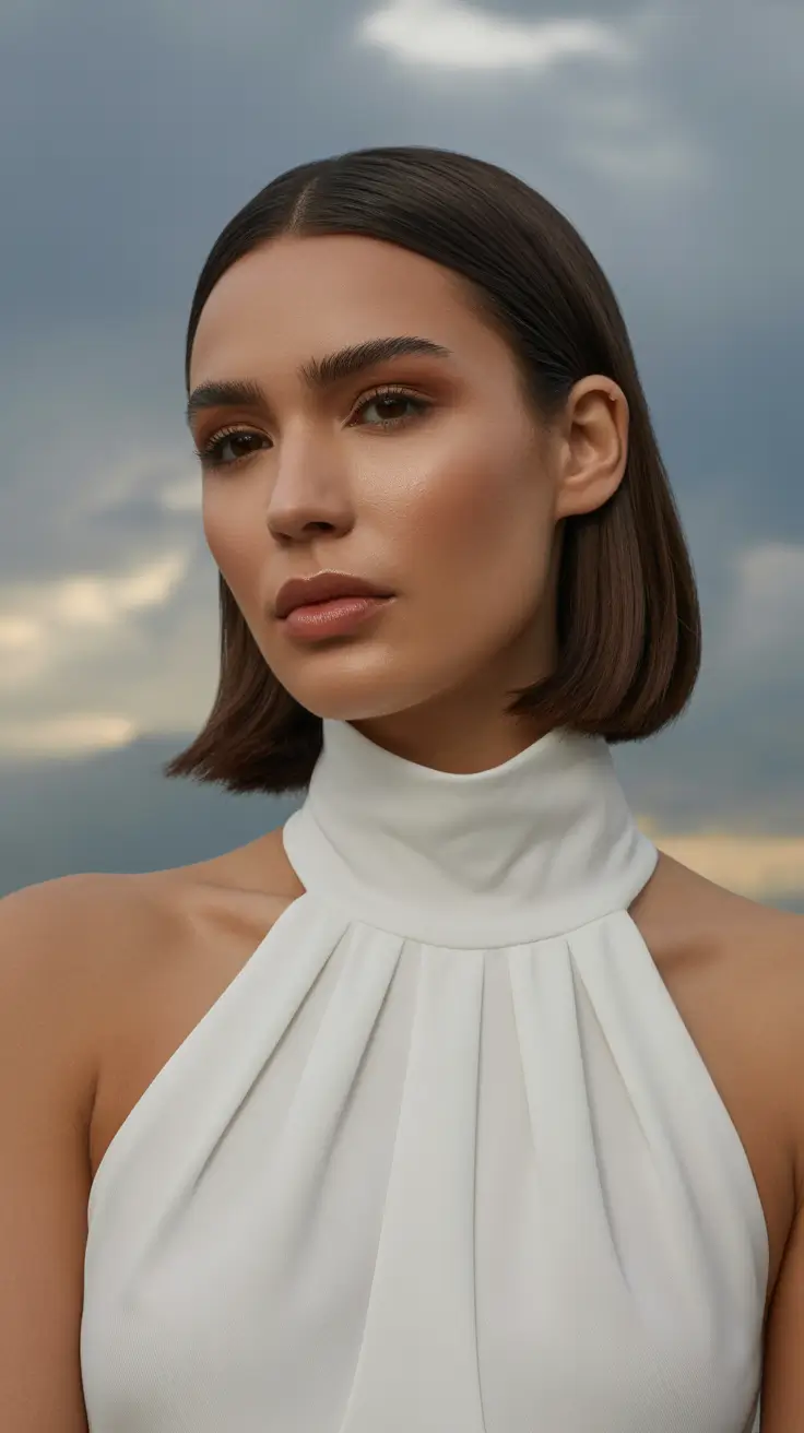 elegant spring bob haircut 2026 Sleek Brunette Glass Bob