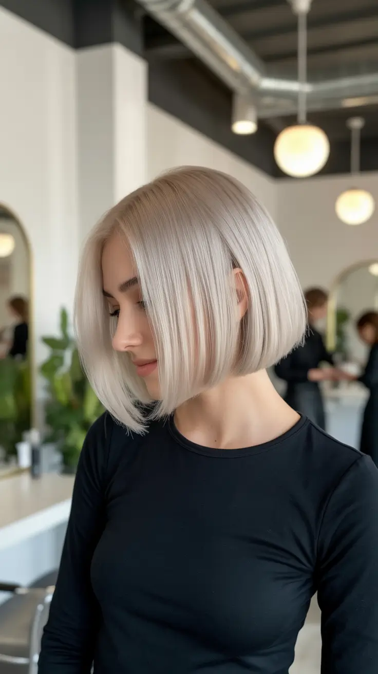 elegant spring bob haircut 2026 Cool Pearl Blonde Blunt Bob
