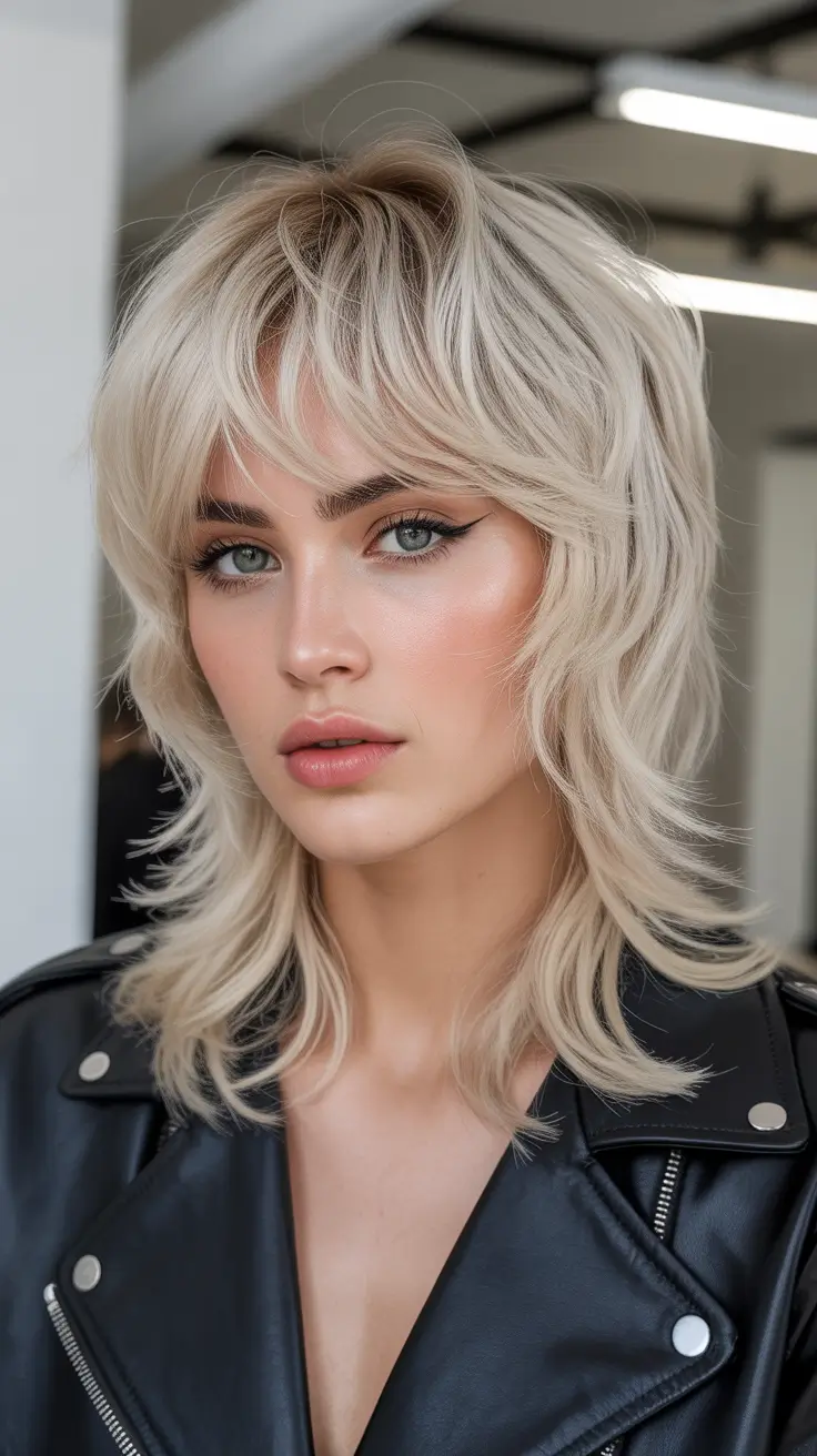 elegant spring shag haircut for 2026 Icy Blonde Shag With Polished Edge