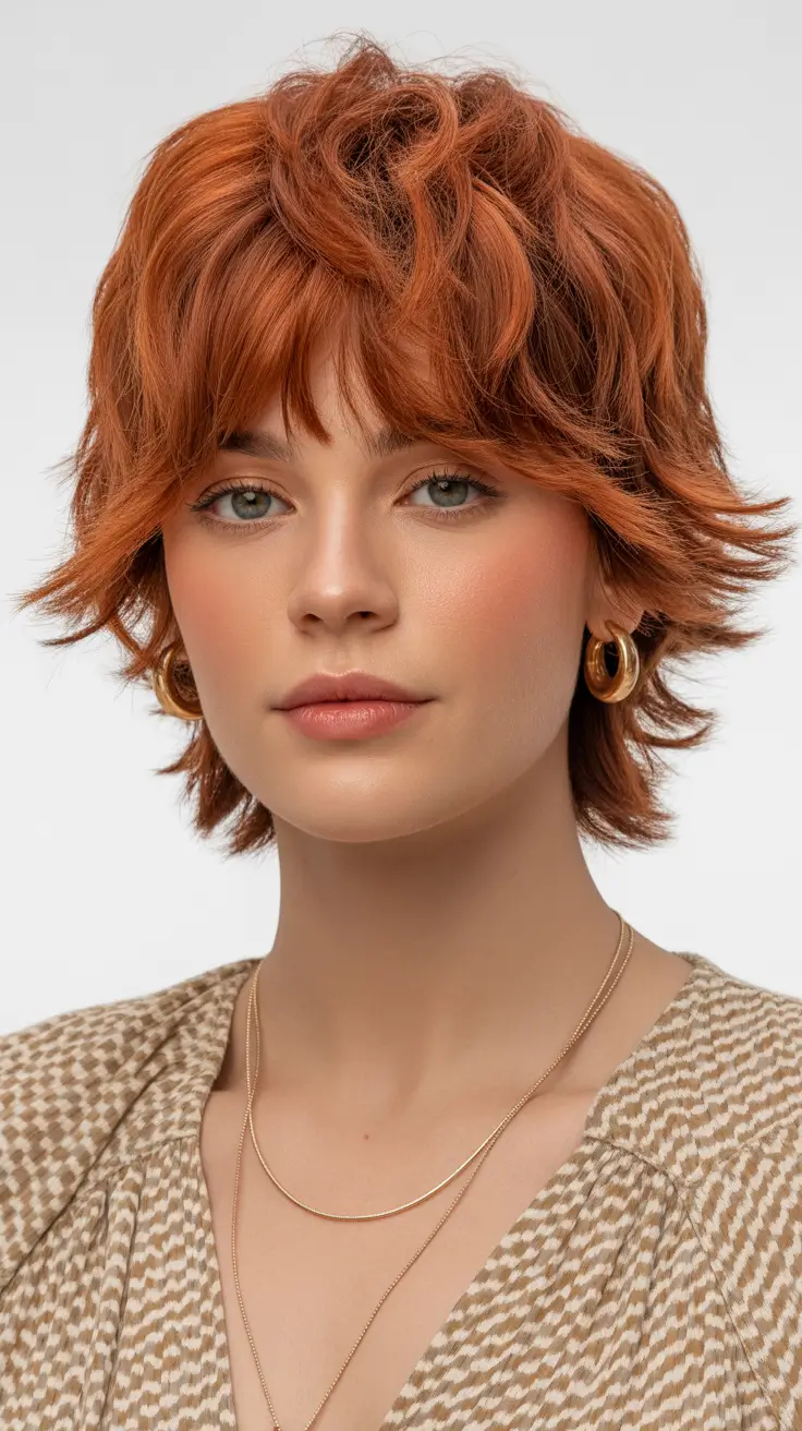 elegant spring shag haircut for 2026 Short Ginger Shag With Textured Bangs
