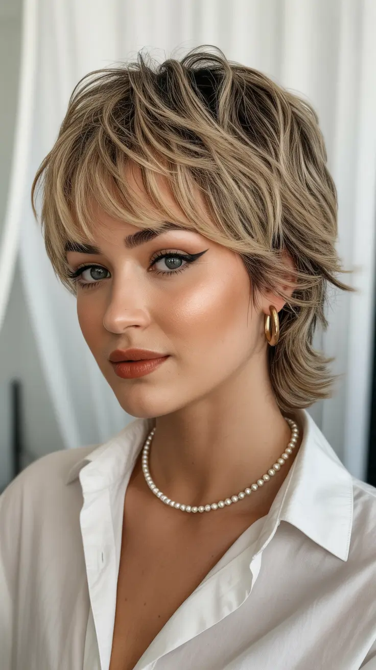 elegant spring shag haircut for 2026 Layered Pixie-Shag With Neutral Tones