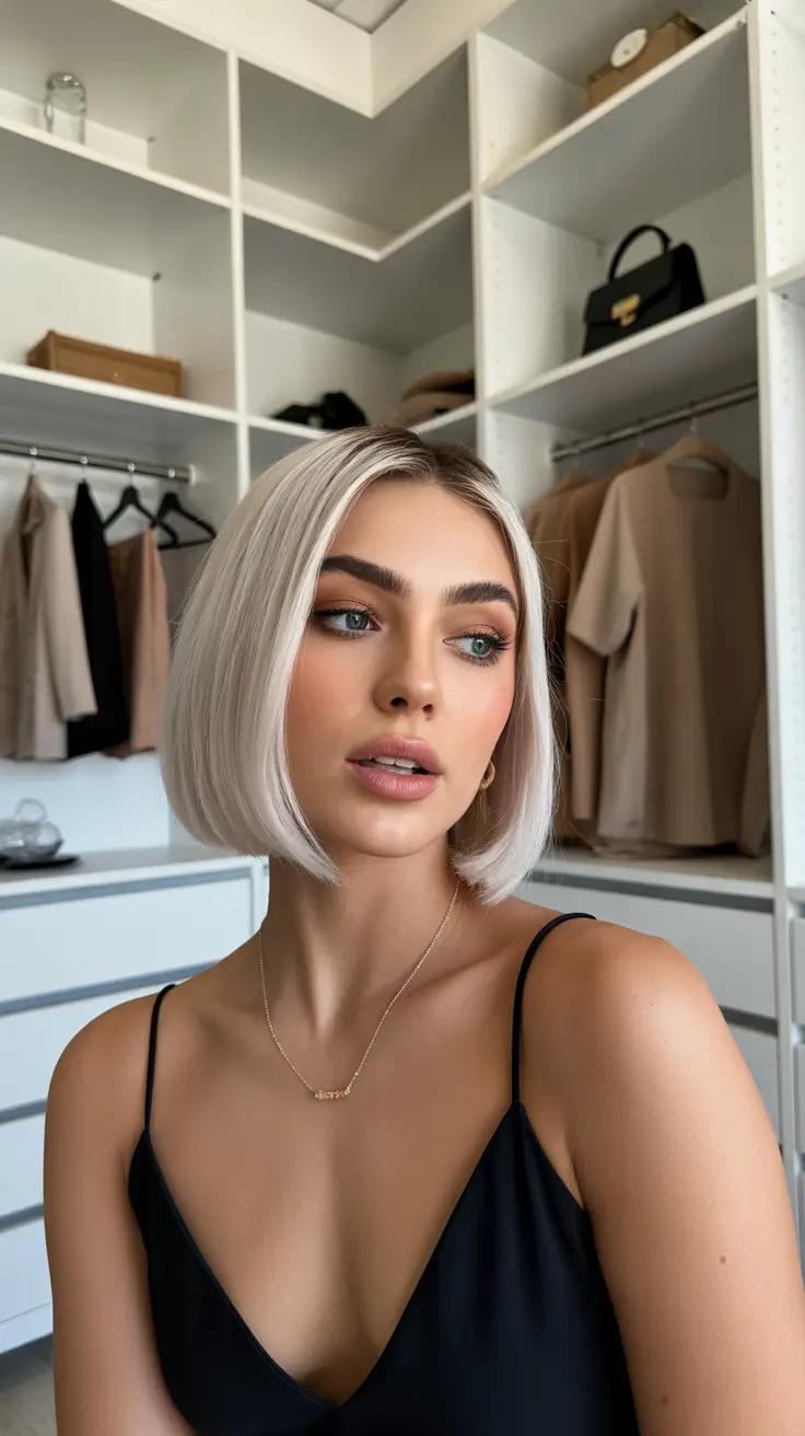 elegant spring short haircut 2026 platinum precision bob