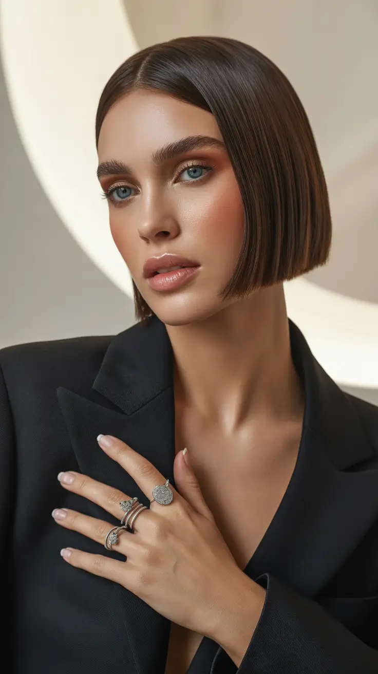 elegant spring short haircut 2026 polished brunette bob