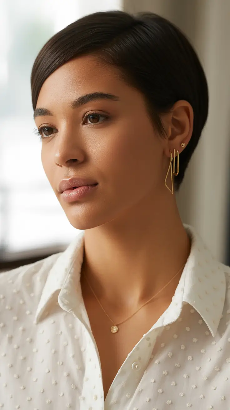 elegant spring short haircut 2026 sleek side swept pixie