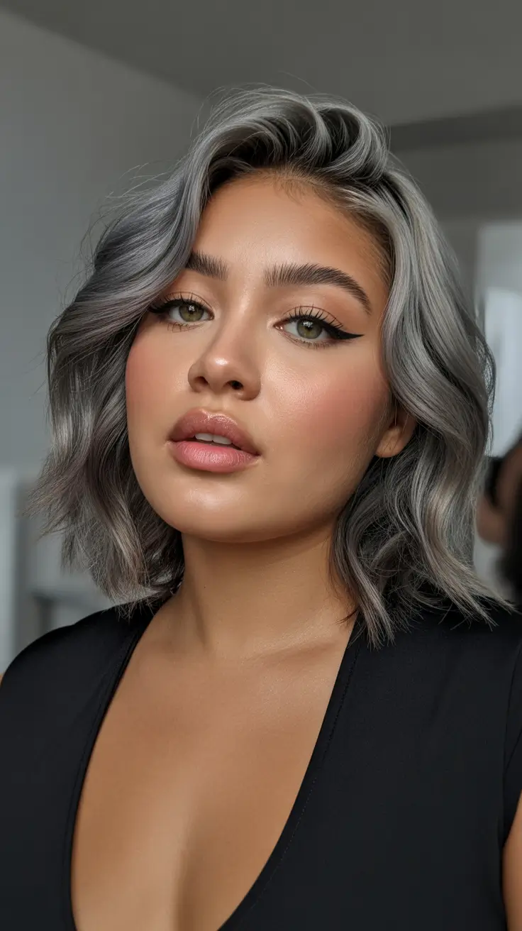 Fresh Spring Haircuts for Plus Size Women 2026 Silver Smoked Waves