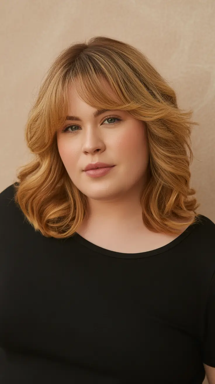 Fresh Spring Haircuts for Plus Size Women 2026 Honey Shoulder Length Waves