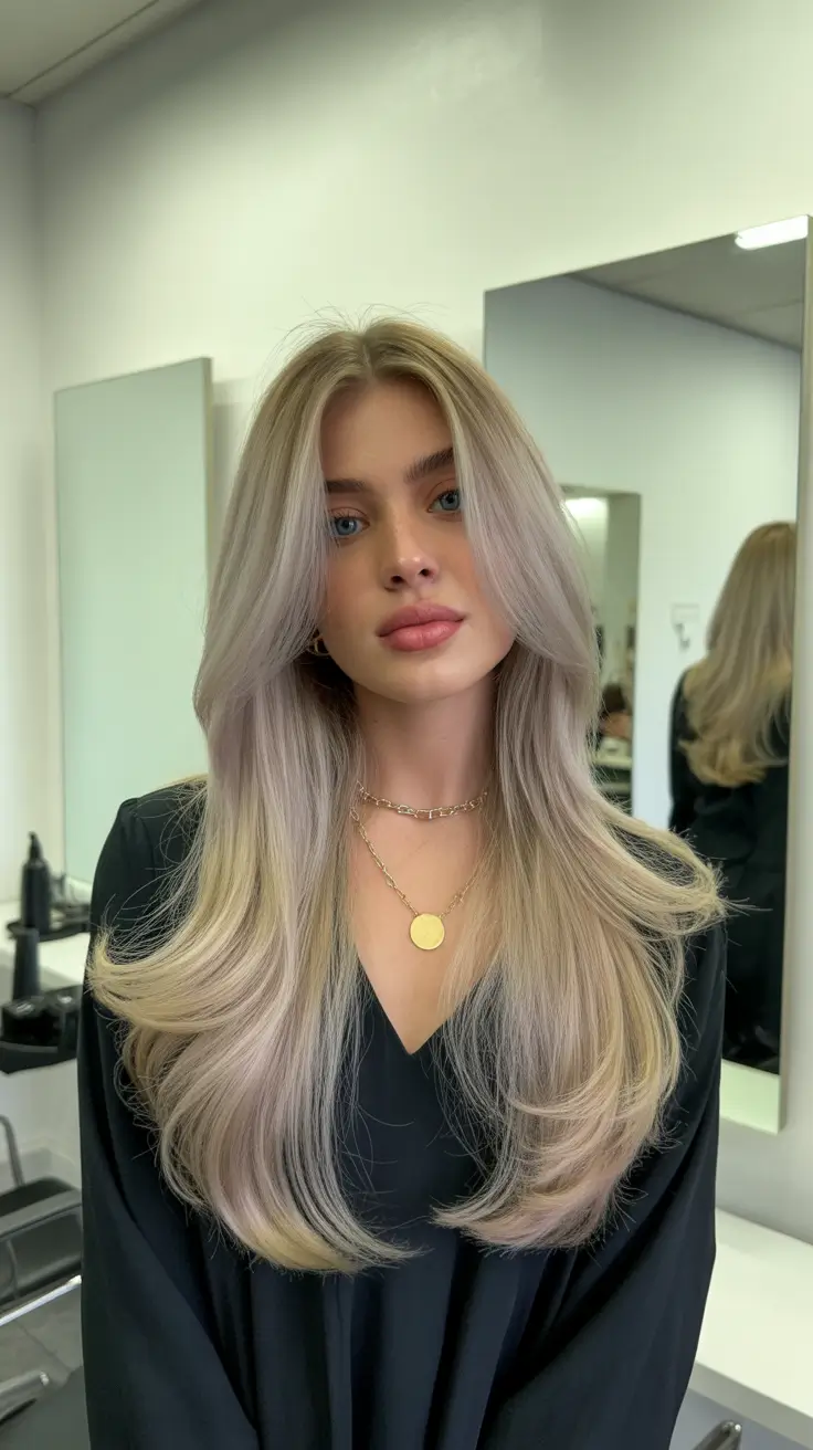 spring blonde hair color 2026 Soft Lilac-Taupe Blonde Blend