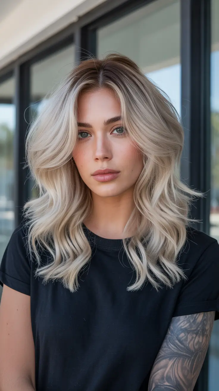 spring blonde hair color 2026 Soft Waves with Rooted Natural Dimension