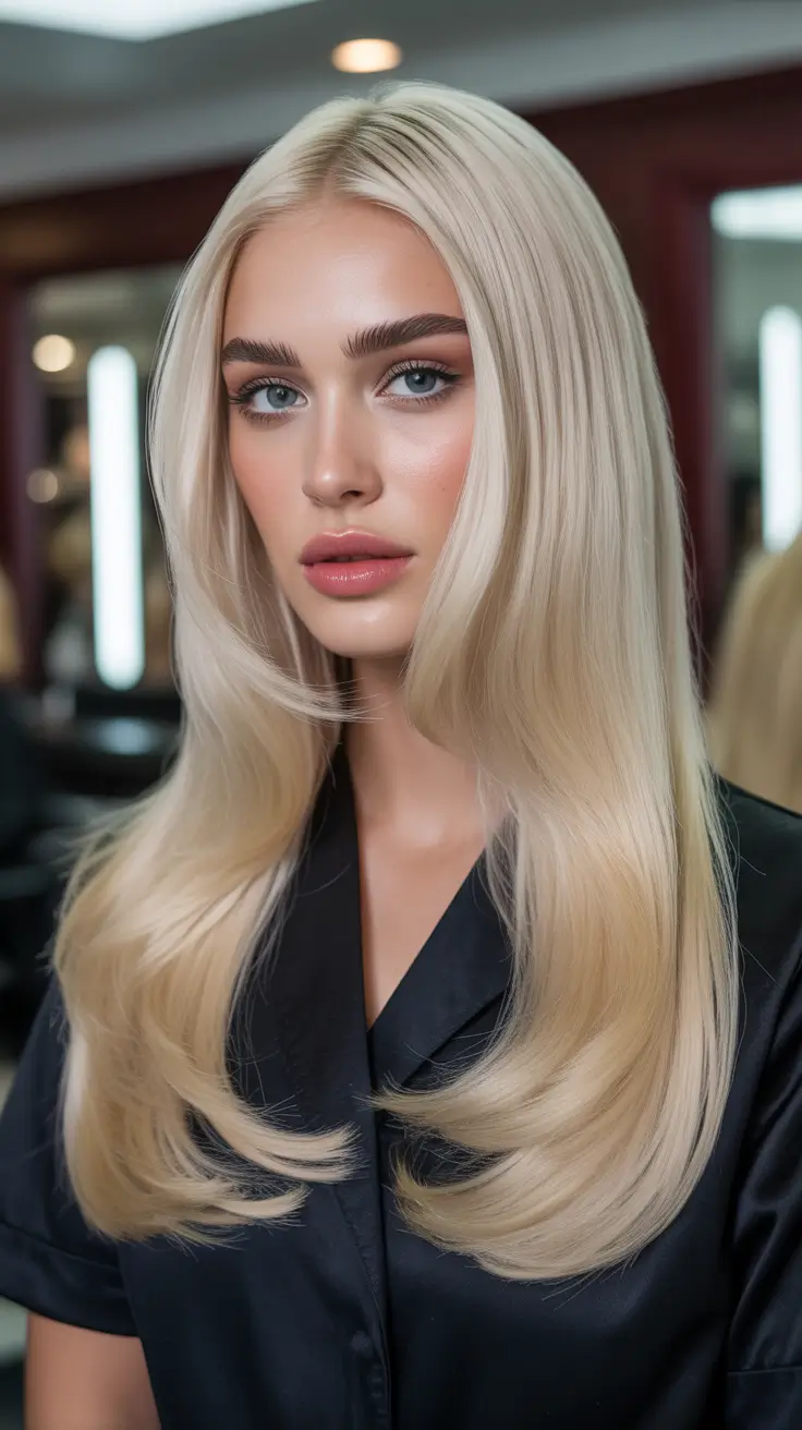 spring blonde hair color 2026 Silky Vanilla Blonde Layers