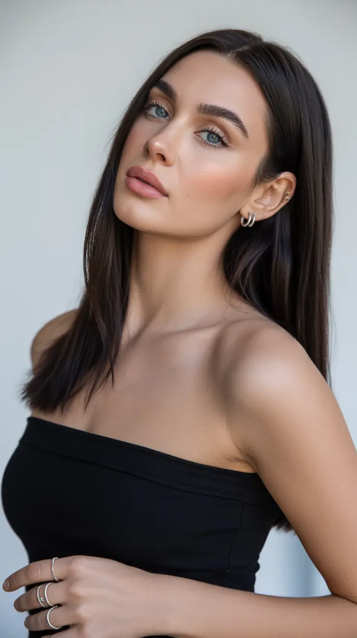 spring brown hair color 2026 Minimalist Deep Brown Sleek Length