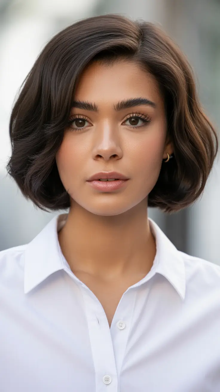 spring brown hair color 2026 Lightly Contoured Chocolate Bob