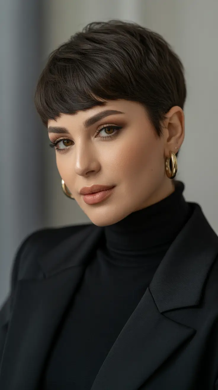 spring brown hair color 2026 Velvet Dark Pixie