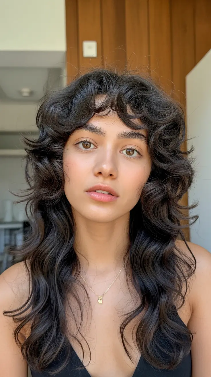 spring brown hair color 2026 Feathered Fringe Waves