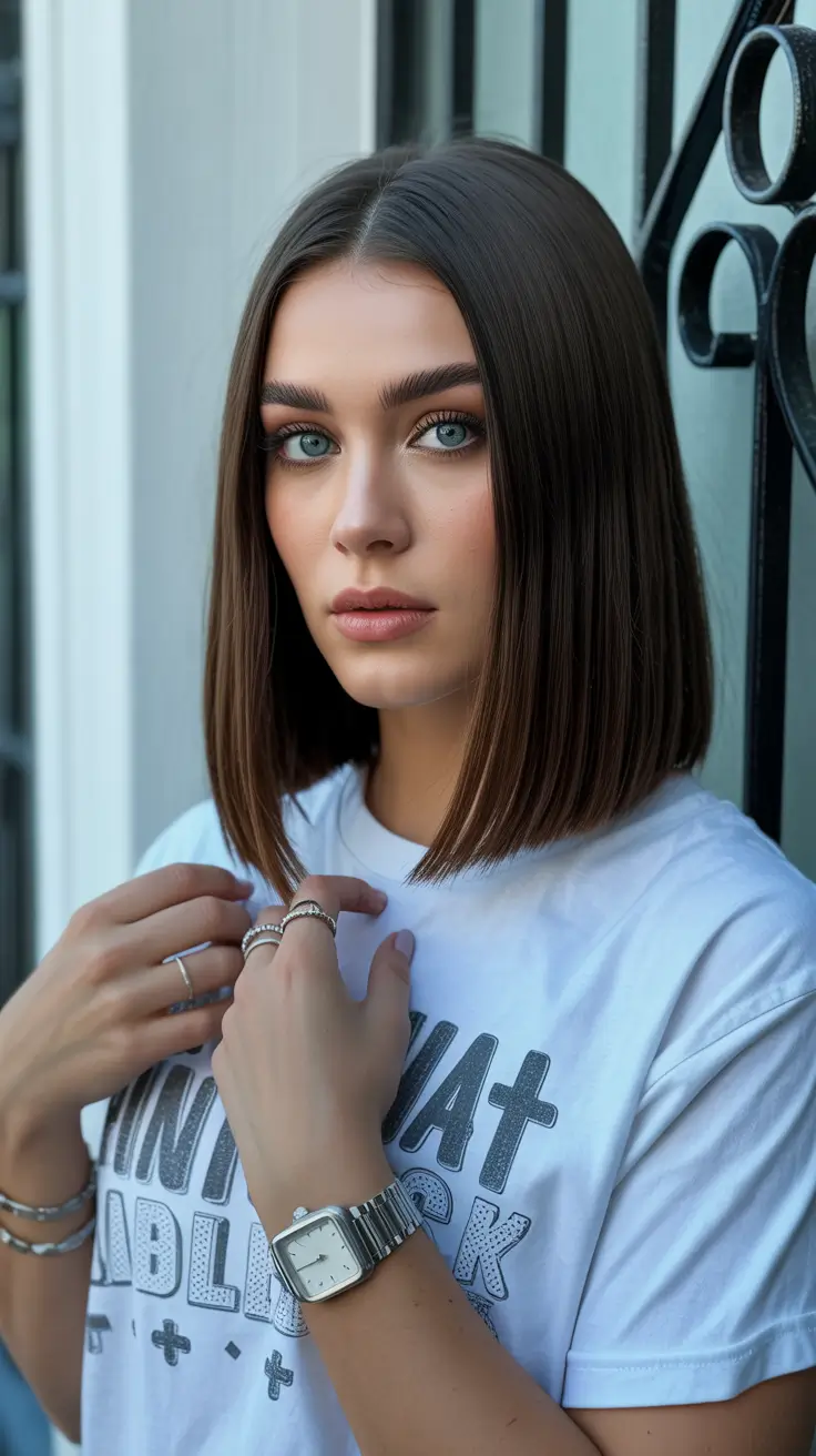 spring brown hair color 2026 Sleek Mid-Length Chocolate