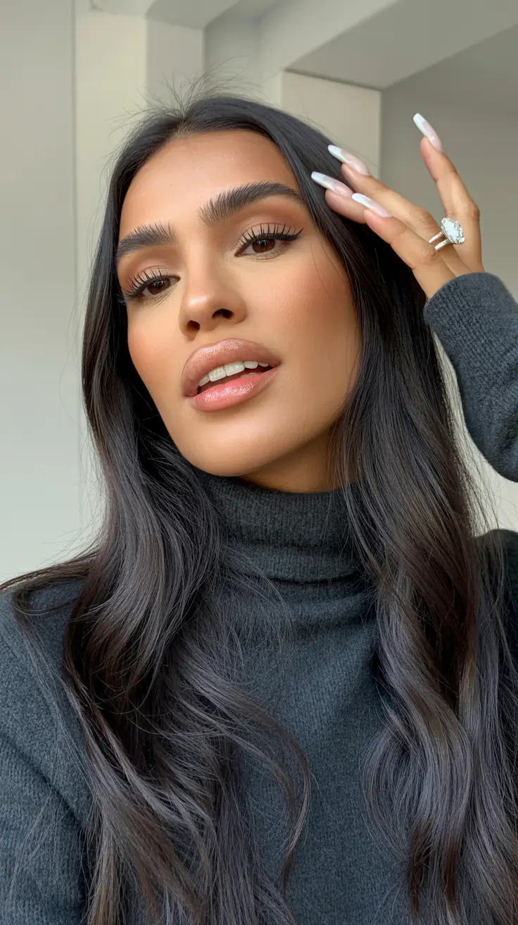 spring brown hair color 2026 Glossy Dark Brown Waves