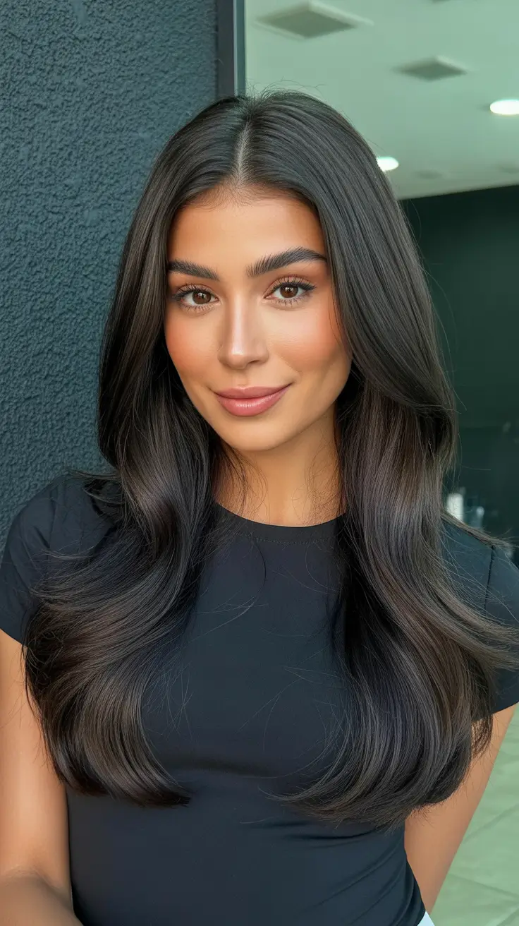 spring long haircuts 2026 Clean Center Part With Glossy Length and Soft Ends