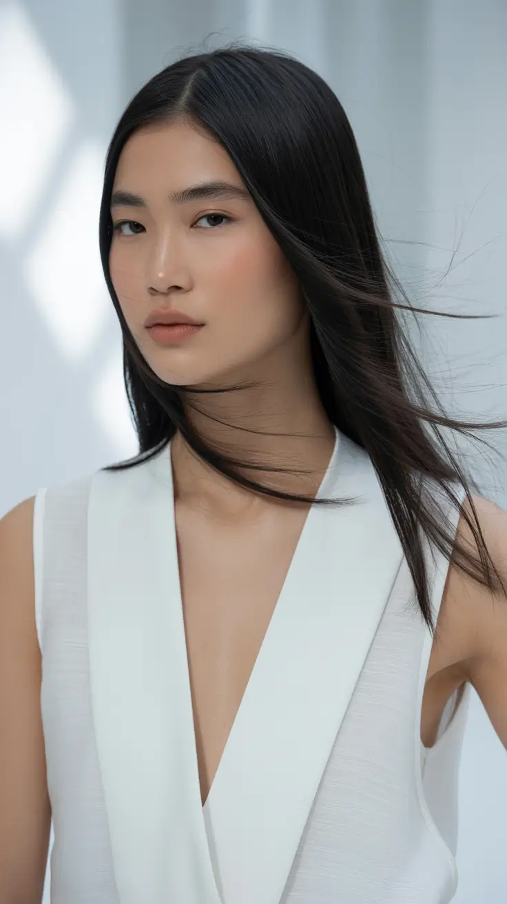 spring long haircuts 2026 Minimalist Straight Length With a Clean Center Line