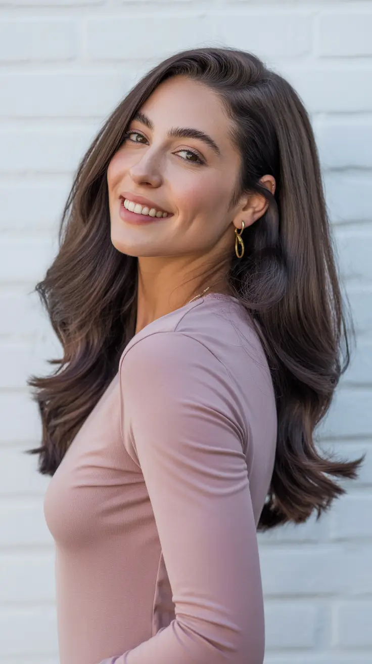 new spring long haircut ideas 2026 Soft Layered Brunette With Effortless Movement
