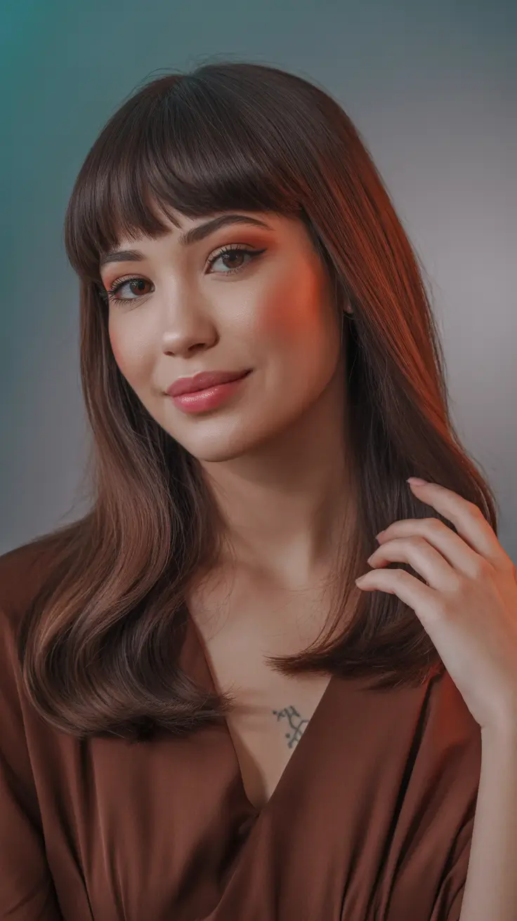 new spring long haircut ideas 2026 Long Hair With Full Bangs and a Soft Silhouette