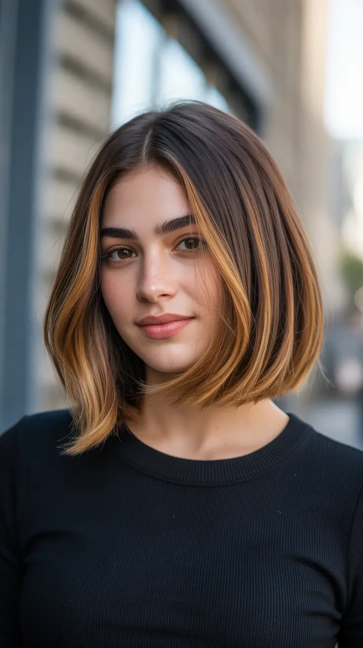 new spring mid length haircut 2026 Sharp Mid Length Bob With Soft Blonde Accents