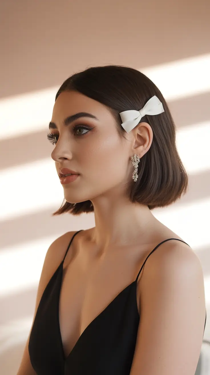 new spring short hairstyles 2026 Classic Short Bob with Ribbon Accessory