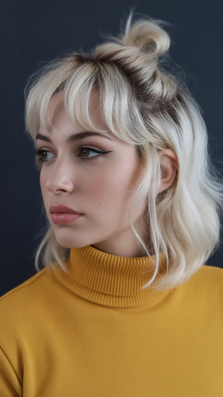 new spring short hairstyles 2026 Half Up Short Bob with Curtain Fringe