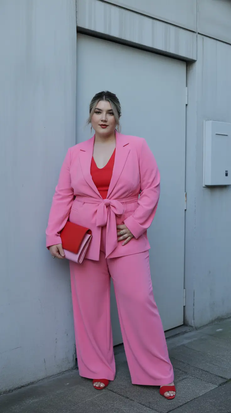 popular plus size spring outfits 2026 Bold Pink Suiting for Confident Spring Statements