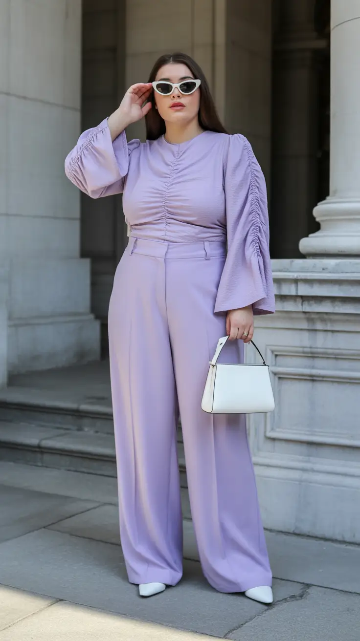 popular plus size spring outfits 2026 Lavender Elegance With Retro Accents