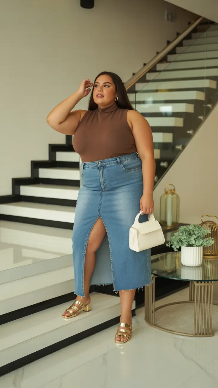 popular plus size spring outfits 2026 Modern Denim Skirt With Structured Simplicity