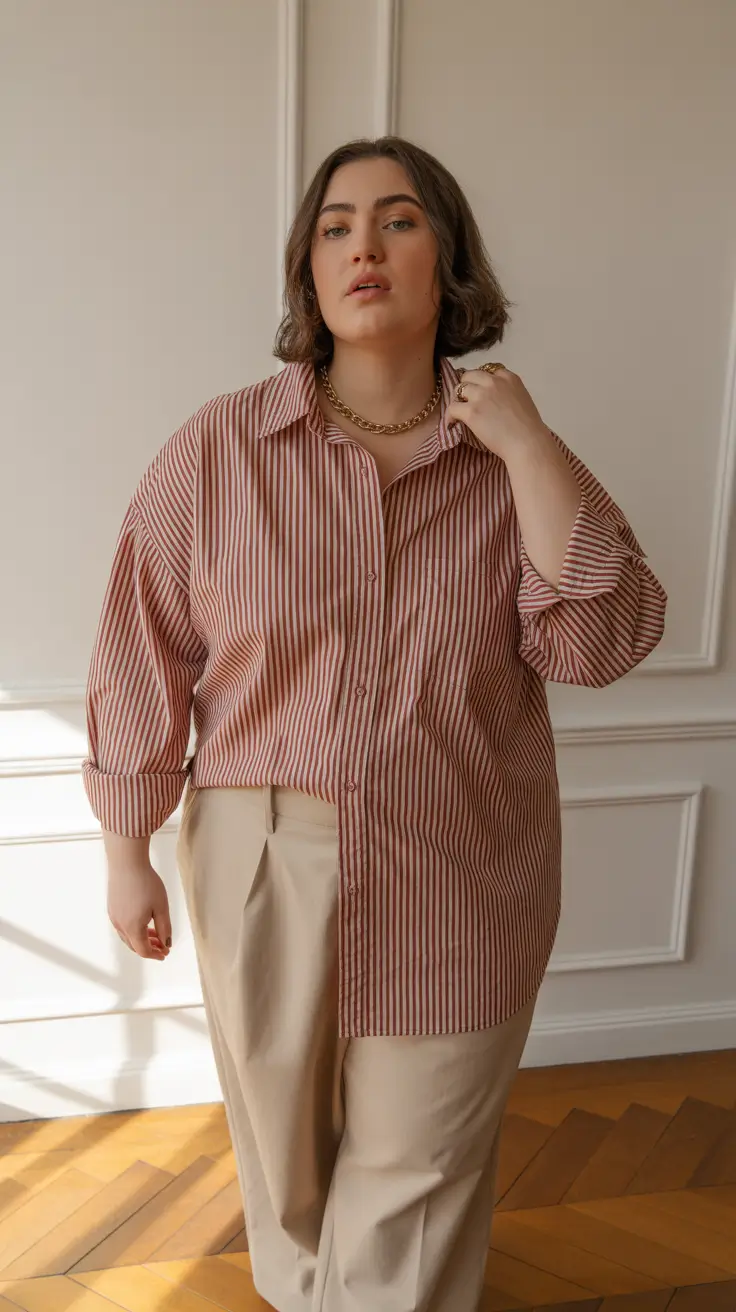 popular plus size spring outfits 2026 Soft Stripes and Tailored Neutrals for Spring Structure