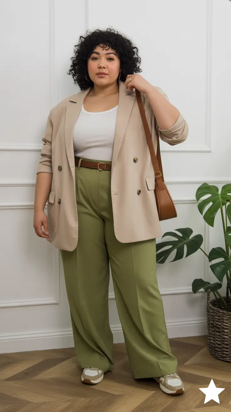popular plus size spring outfits 2026 Neutral Blazer Confidence for Work and Weekends