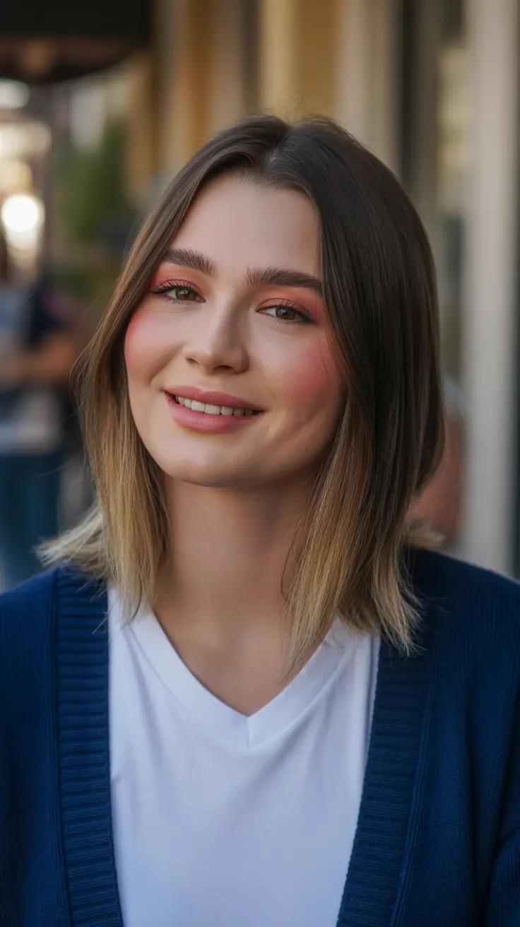 popular spring haircuts for chubby faces 2026 - Soft Ombre Lob With Face-Framing Layers