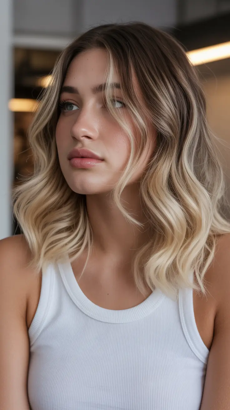 popular spring haircuts for chubby faces 2026 - Beachy Blonde Lob With Soft Face-Framing