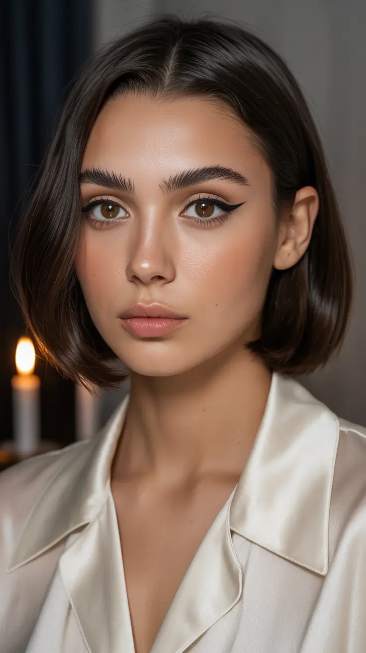 popular spring haircuts for chubby faces 2026 - Glossy Polished Bob With Sleek Minimalism