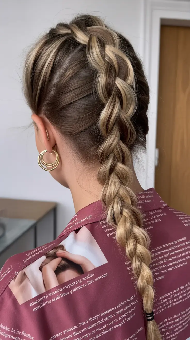 pretty spring braids hairstyle 2026 Polished dimensional single braid with ribboned highlights