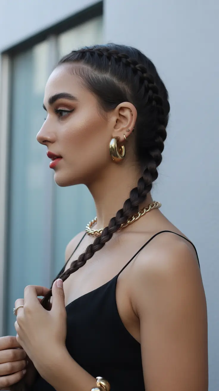 pretty spring braids hairstyle 2026 Side swept single braid with relaxed polish