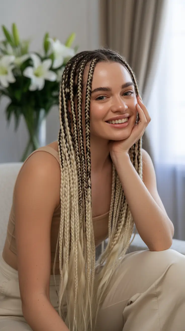 pretty spring braids hairstyle 2026 Long mixed tone micro braids with soft fullness