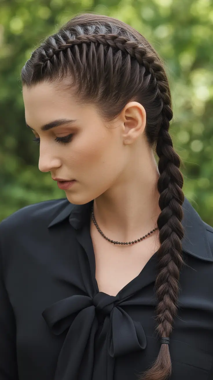 pretty spring braids hairstyle 2026 Diagonal crown braid into structured single plait