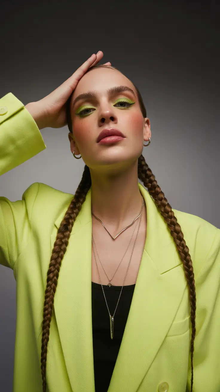 pretty spring braids hairstyle 2026 Minimal sleek twin braids with fashion contrast