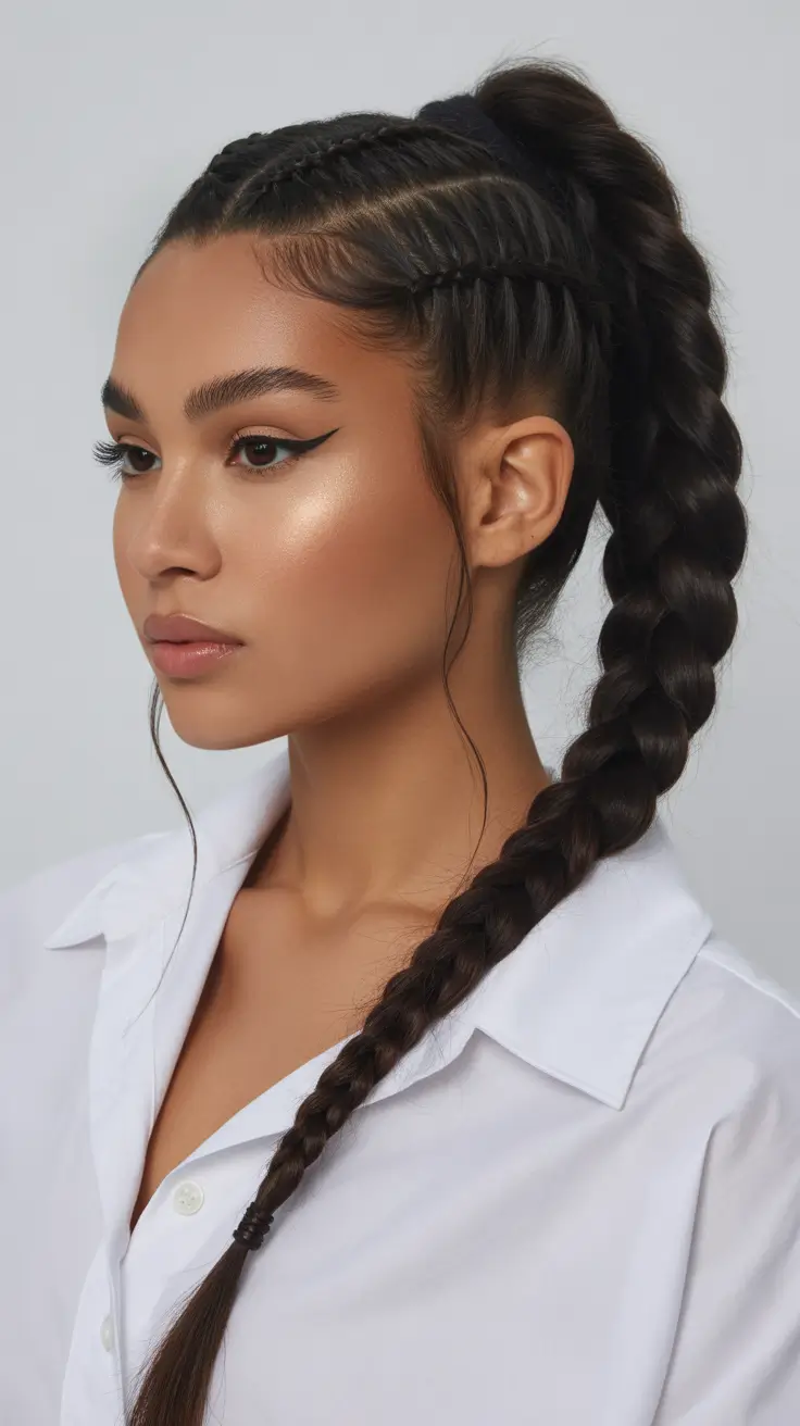 pretty spring braids hairstyle 2026 Sculpted braided ponytail with elevated crown