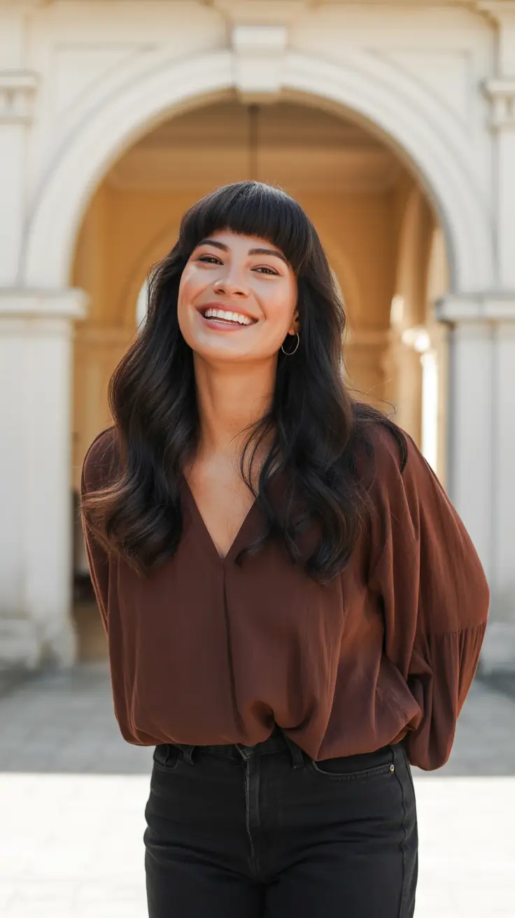 simple spring hairstyles 2026 Soft Waves with Playful Spring Bangs