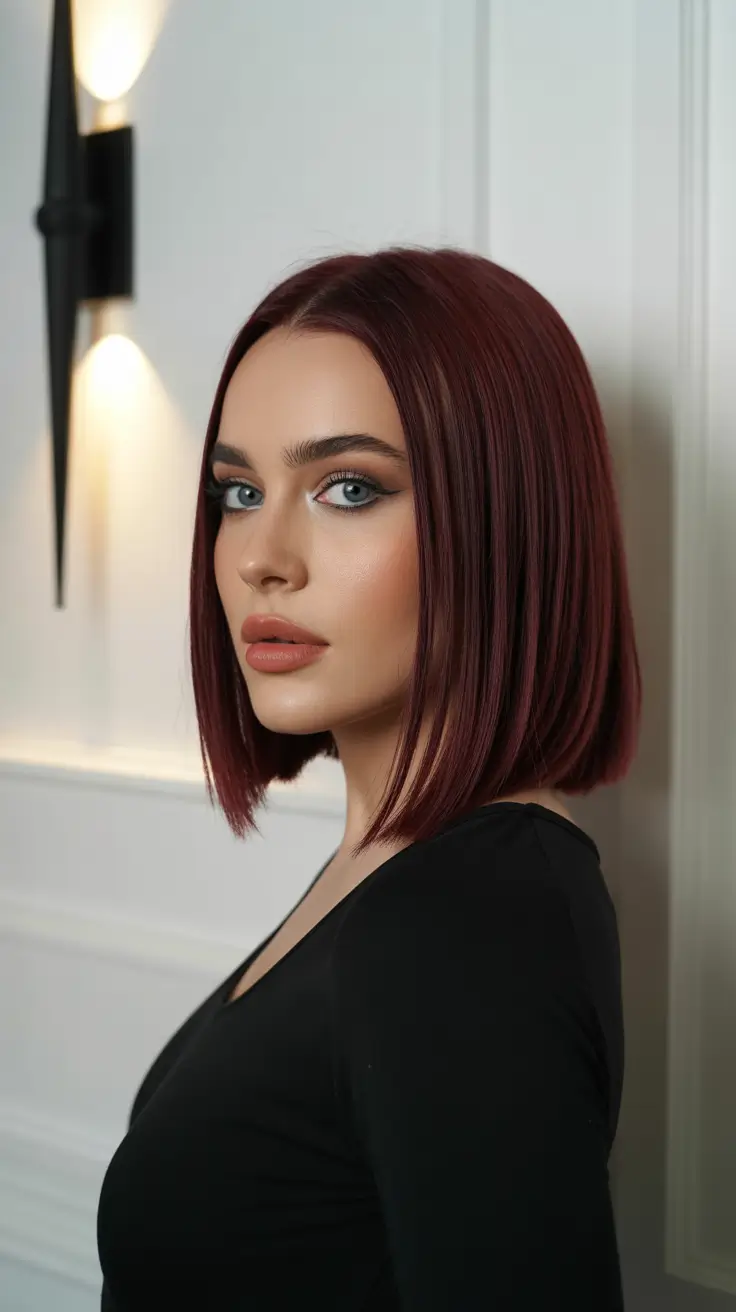 simple spring hairstyles 2026 Rich Cherry Bob with Sleek Definition