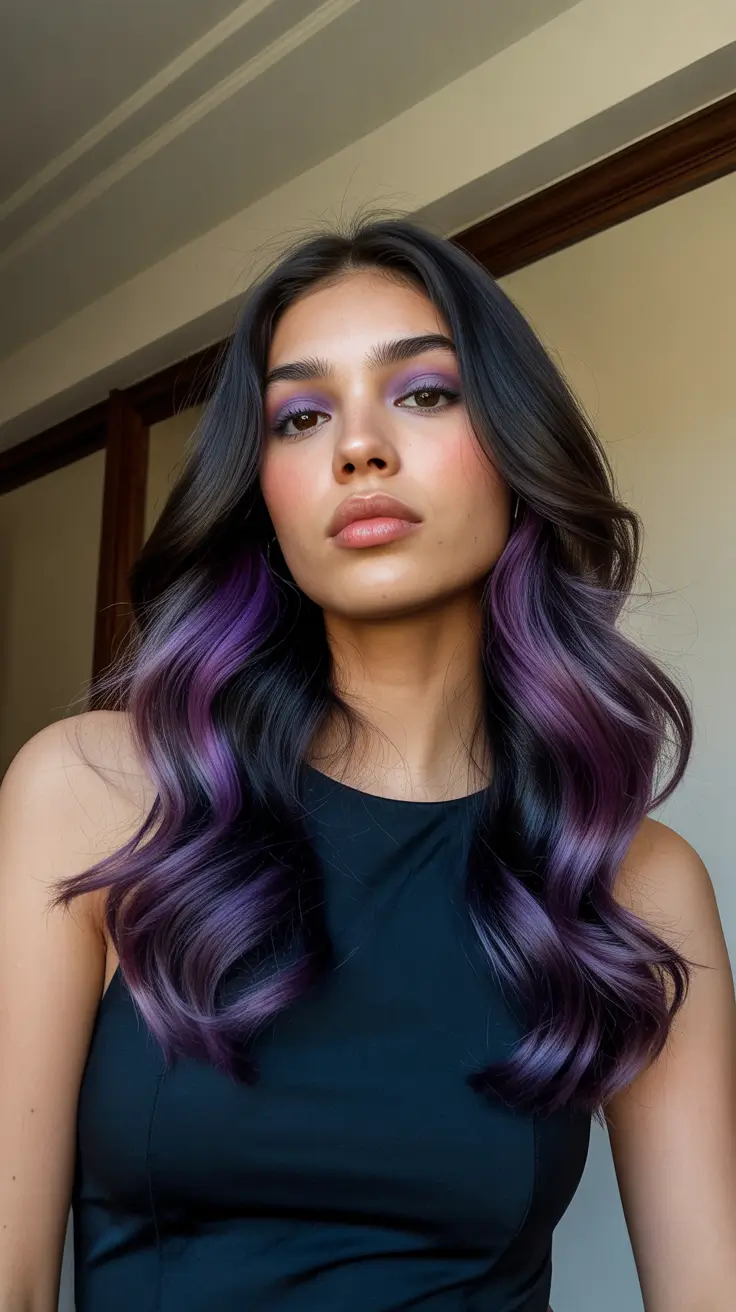 simple spring hairstyles 2026 Soft Waves with Violet Accents