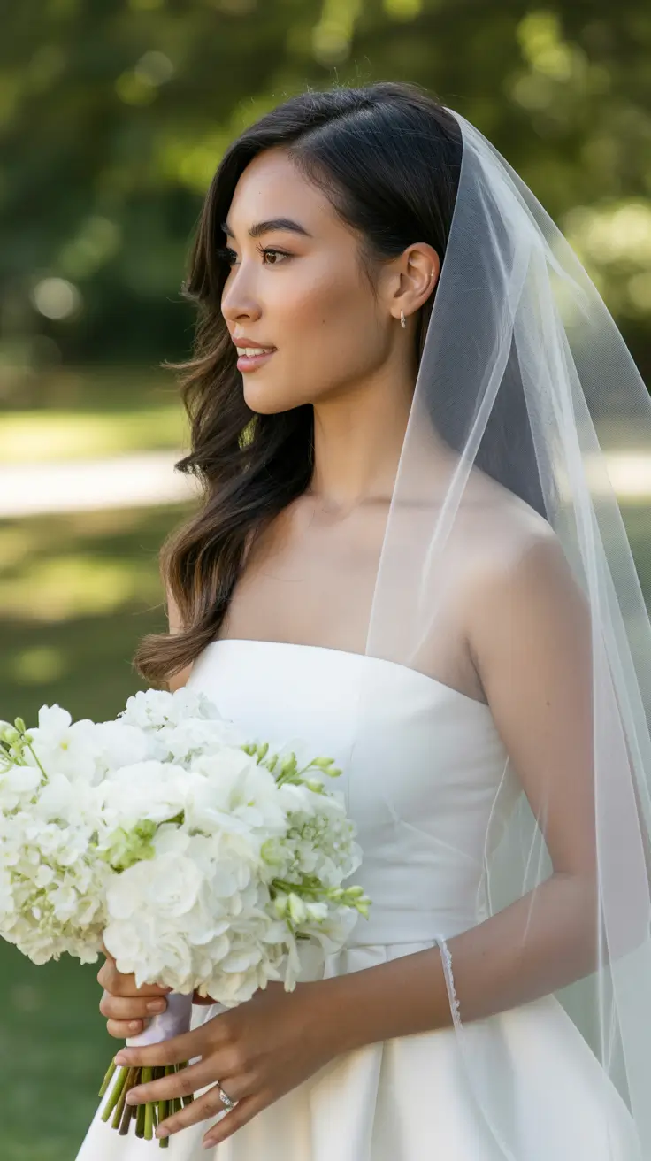 simple spring wedding hairstyle for 2026 Natural Bridal Waves for an Outdoor Ceremony